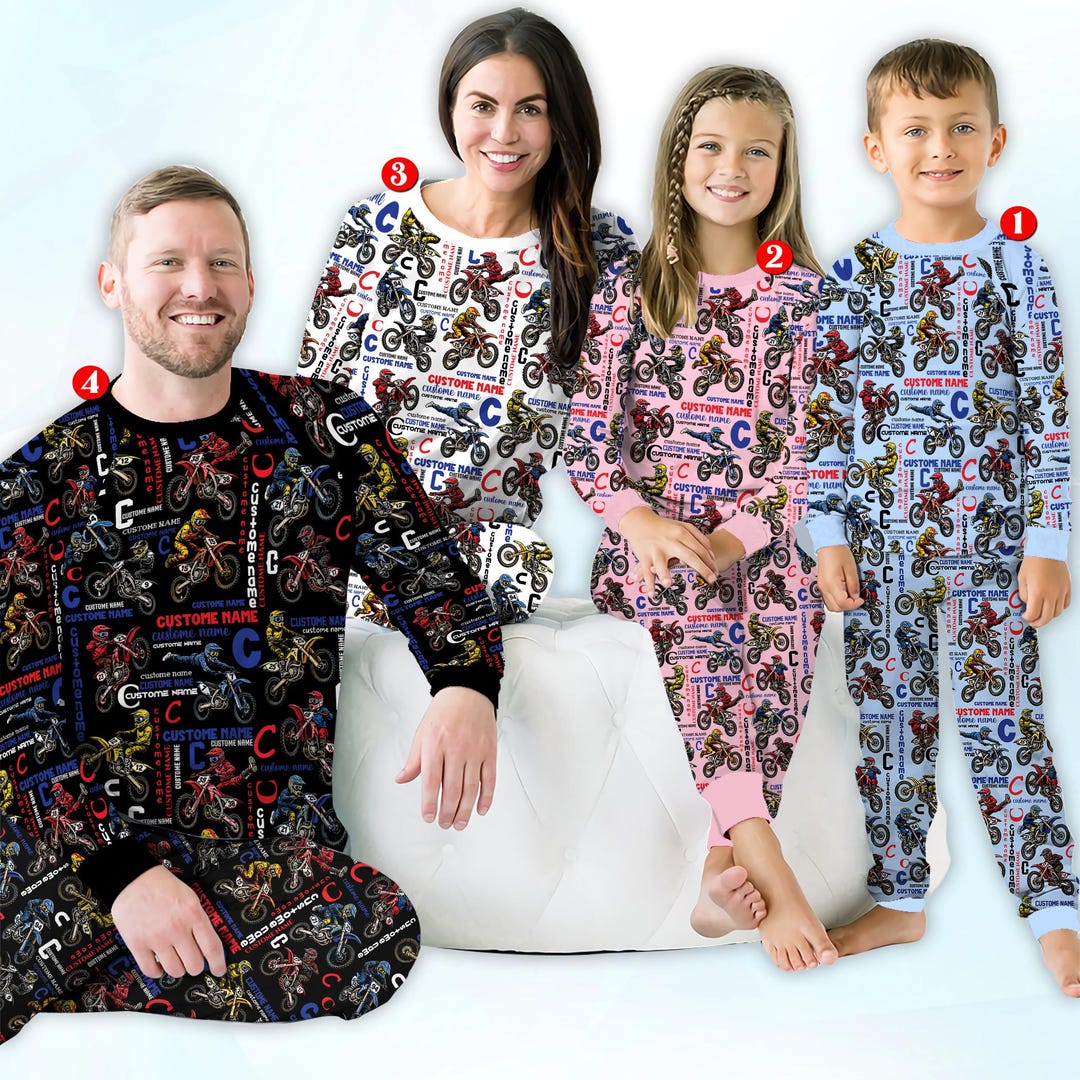 Personalized Dirt Bike Pajamas Set, Custom Name Motocross Kids Pjs ...
