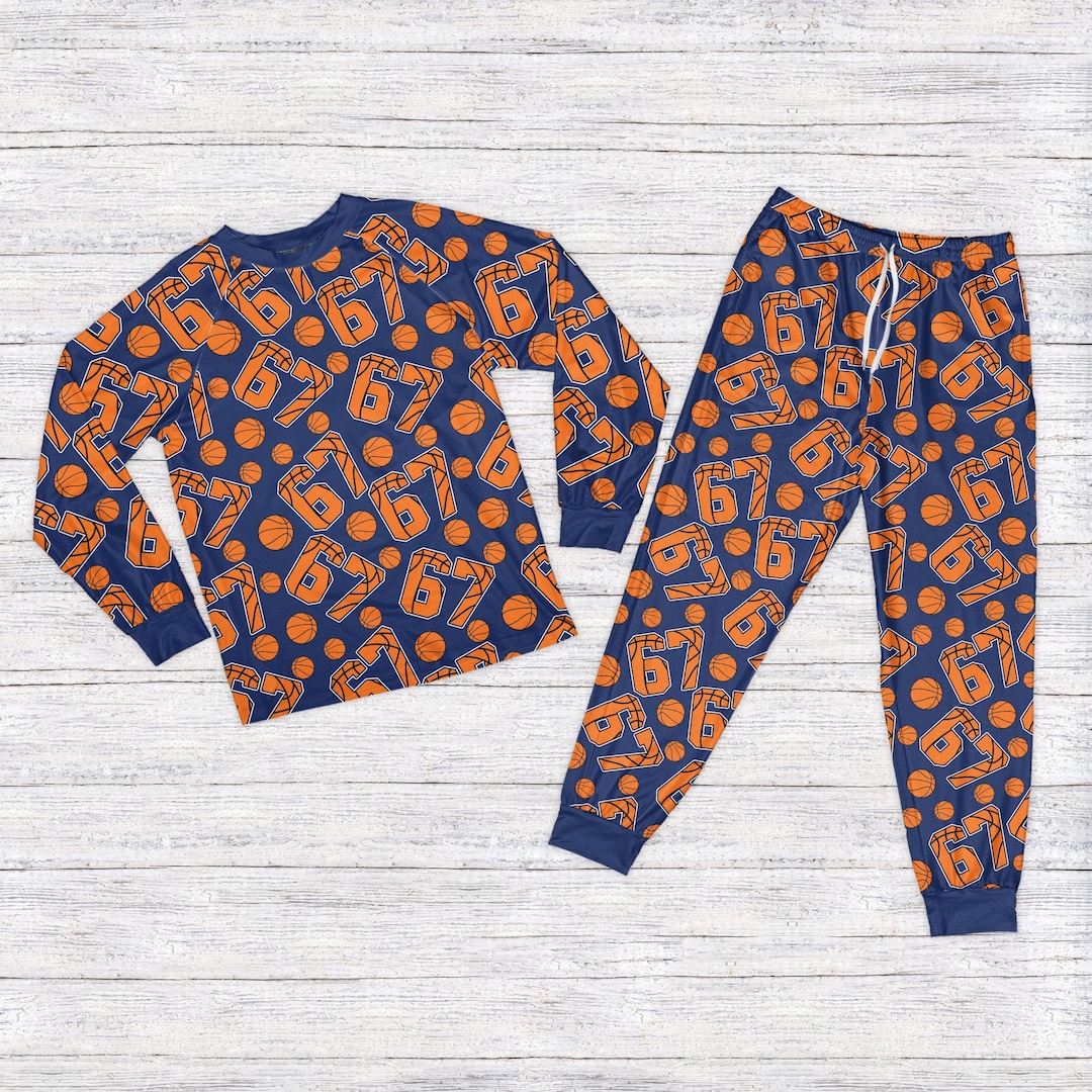 Meme 67 Basketball Pajamas, Six Seven Long Sleeve Pajamas, Trending Six ...
