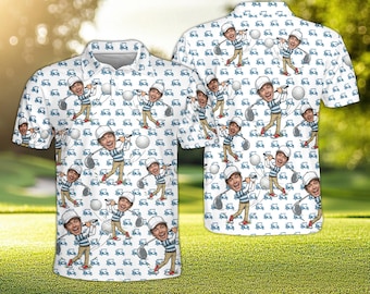 Polo da golf personalizzata con la tua foto, regalo divertente e personalizzato per papà e marito, regalo per golfisti, completo coordinato per viaggi di golf, maglietta da golf originale con foto