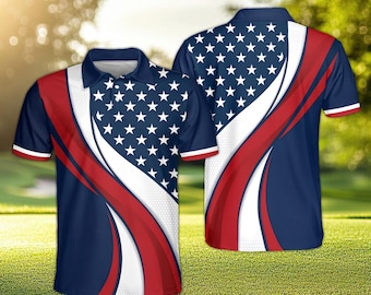 Polo de golf patriótico de EE. UU., polo con la bandera estadounidense de estrellas y rayas, atuendo para el 4 de julio, camisa de golfista roja, blanca y azul, polo del Día de la Independencia.