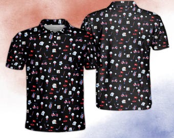 Polo de golf patriótico, polo con estampado de golf de EE. UU. para hombre, conjunto de golf rojo, blanco y azul, regalo de golf para papá.