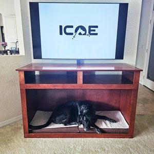 Wood Dog Den / Bed / Crate / Kennel / Indoor Dog House with Shelf - Use as TV Stand, Table