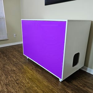 Litter Robot 4 Enclosure: Elegant Cat Cabinet, White & Lavender Finish