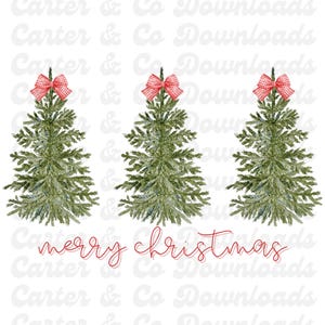 God Jul PNG | Akvarellträd och rosetter | Röda rutiga rosetter | Trendig kokett jul | Digital nedladdning | Julstämningar | Flickigt