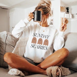 Sonntag Scaries PNG | Trendiges Geister Design | Beliebte Halloween-Grafiken | Neutrale Farbe Herbst | Oktober Sublimation Digitaler Download