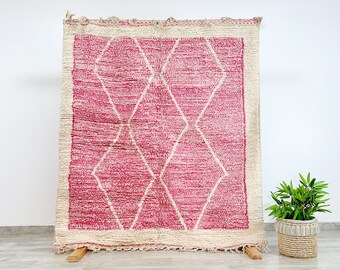 Pink Beni Ourain Berber Moroccan Geometric Artistic Carpet, Modern Bohemian Wool Rug, Tribal Boujaad Vibrant Carpet - Custom Area Rug