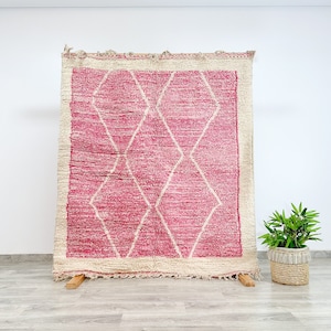 Pink Beni Ourain Berber Moroccan Geometric Artistic Carpet, Modern Bohemian Wool Rug, Tribal Boujaad Vibrant Carpet - Custom Area Rug