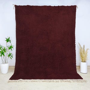 Authentic Beni Ourain Burgundy Wool Area Rug – Hand-Knotted Moroccan Carpet – Plush Berber Floor Cover for Modern & Bohemian Interiors