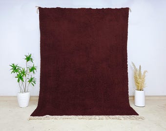 Authentic Beni Ourain Burgundy Wool Area Rug – Hand-Knotted Moroccan Carpet – Plush Berber Floor Cover for Modern & Bohemian Interiors