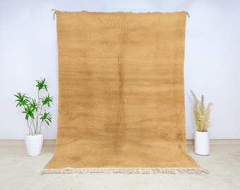 Camel Moroccan Wool Area Rug, Authentic Hand Knotted Beni Ourain Berber Carpet, Plush Neutral Wool Rug for Living Room or Bedroom Decor