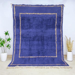 Deep Blue Moroccan Wool Rug, Hand Knotted Beni Ourain Carpet, Authentic Berber Area Rug, High Quality Tribal Wool Floor Covering