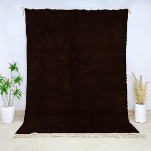 Dark Brown Beni Ourain Rug, Solid Moroccan Wool Area Carpet, Plush Hand-Knotted Berber Rug for Living Room, Bedroom, or Rustic Interiors