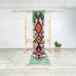 Handmade Moroccan Geometric Runner - Vibrant Tribal Boujaad Wool Rug - Long and Narrow Boho Geometric Wool Runner for Hallway - Custom Size