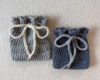 Handmade Crochet Drawstring Coin Purse | Lipstick Bag with Bow