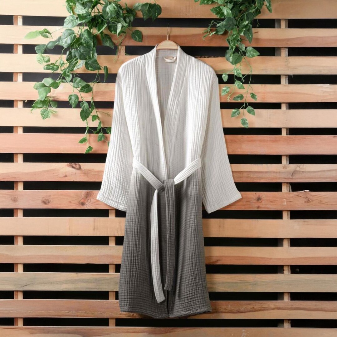 100% Cotton Muslin Kimono Robe, Lightweight Breathable Dressing Gown ...
