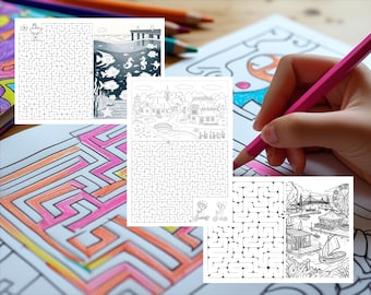 Utskrivbara labyrinter målarbilder för barn | Barnaktiviteter | Labyrintpussel | Digitalt | Labyrintnedladdning