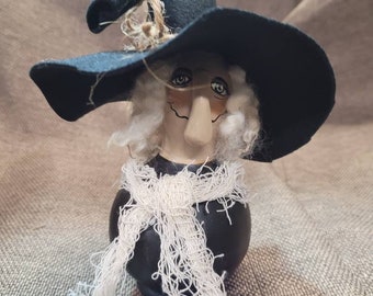 Bewitching Little Sculpted Gourd Witch Desk Shelf Setter