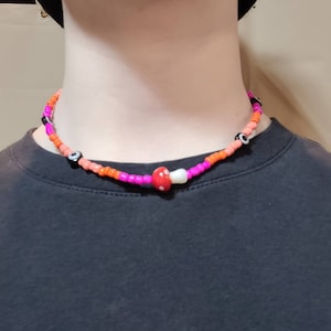 Protection Seed Bead Evil Eye Necklace Pink