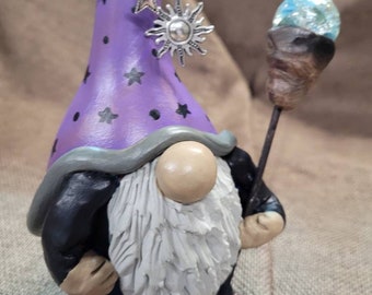 Sculpted Magical Gourd Wizard Gnome Purple Hat