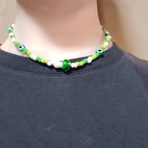 Protection Seed Bead Evil Eye Necklace Green