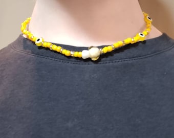 Protection Seed Bead Evil Eye Necklace Yellow