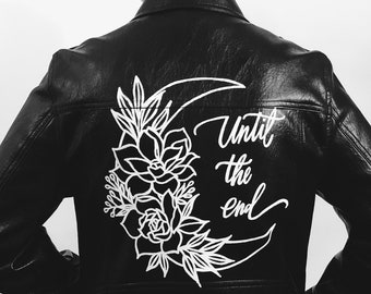 Custom Hand Lettered/Calligraphy Painted Leather Jacket -  Brides Wedding Leather Jacket - Wedding - Bachelorette - Bride - Birthday