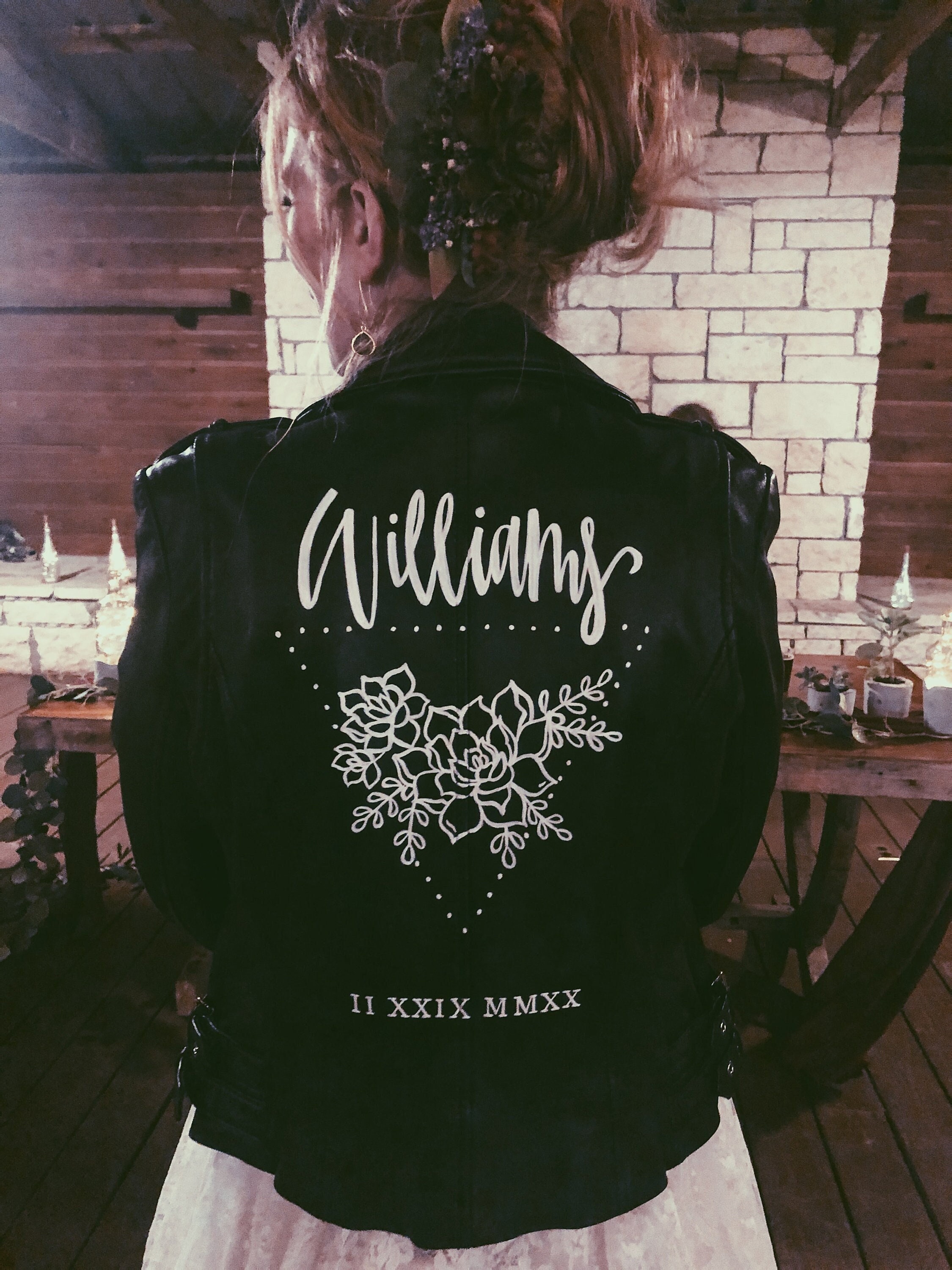 Custom Hand Lettered/calligraphy Painted Leather Jacket Brides Wedding ...