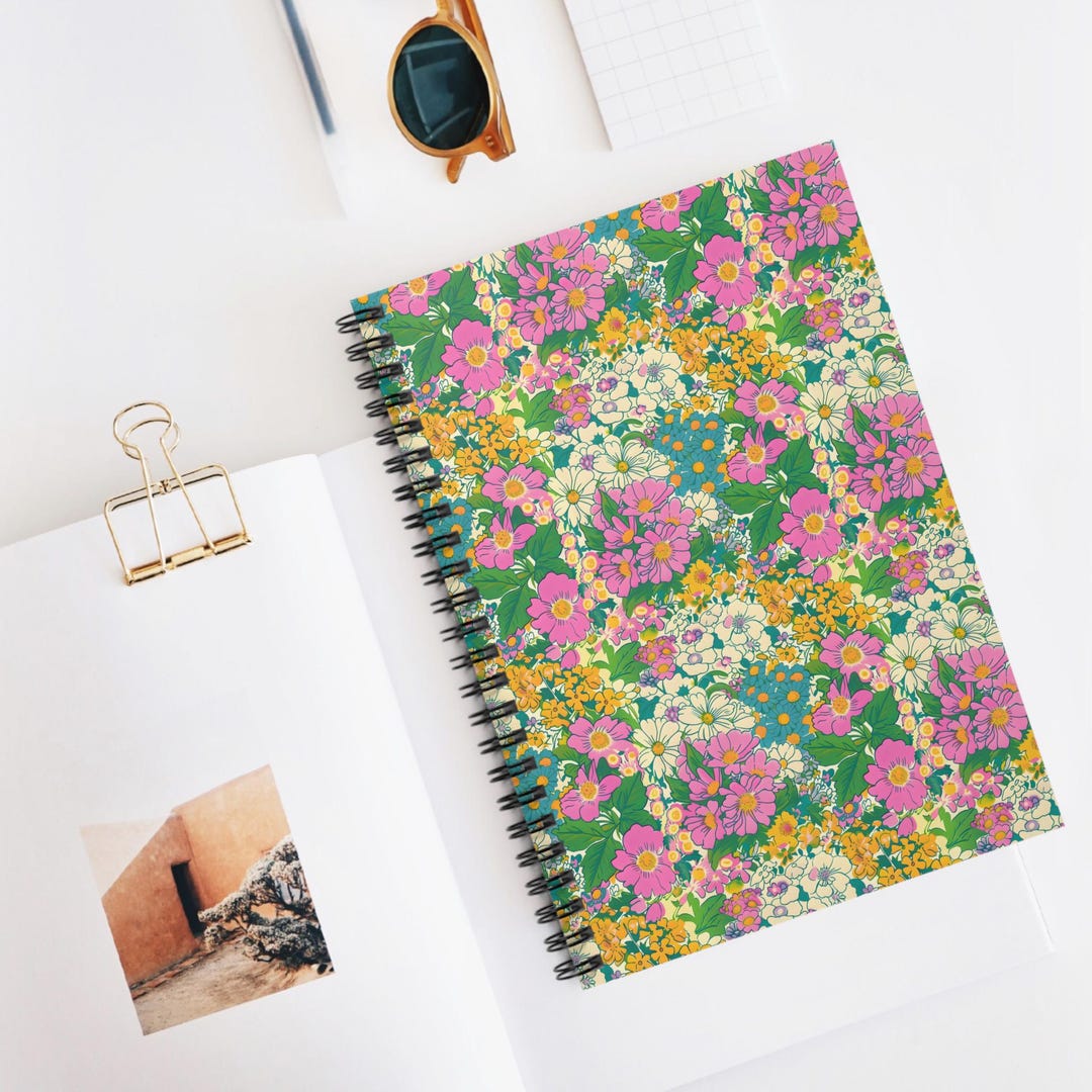 Spiral Notebook, Vintage Floral Pattern Boho Retro Design, Ruled Line ...