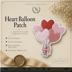 Pastel Pink Heart Balloon Embroidered Iron-On Patch -  Appliqué for Jackets, Bags