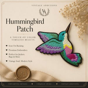 Hummingbird Embroidered Patch | Colorful Bird Applique for Jackets, Backpacks (Iron-On)