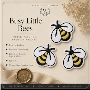 Small Embroidered Bee Iron-On Patches – Nature Appliqués for Crafts