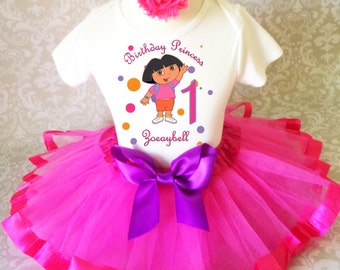 Dora Party -With NAME- 3rd Birthday Dress shirt 2pc fuchsia Tutu outfit