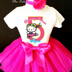 Pretty Kitty Rainbow Ballerina Pink HK 5th Fifth Girl Birthday Tutu Outfit Custom Personalized Name Age Party Shirt Set