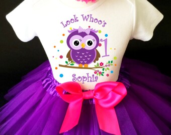 Lavender Pink OWL First One Year Custom Birthday Girl Tutu Shirt Outfit Set 1st 