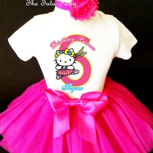 Pretty Kitty Rainbow Ballerina Pink HK 6th Sixth Girl Birthday Tutu Outfit Personalized Custom Name Age Party Shirt Set