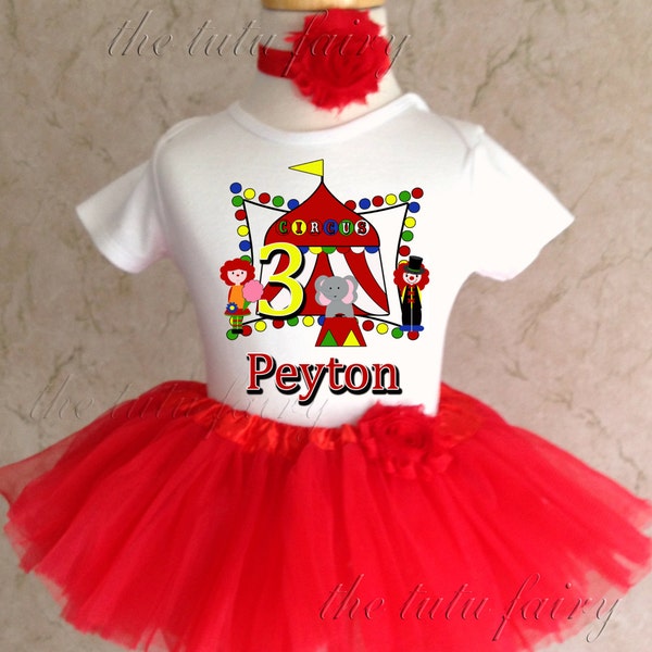 Circus Big Top Carinval Red Clown first 1st 2nd 3rd 4th 5th 6th 7th Birthday Personalized Custom Name Age Shirt & Tutu Set Girl Outfit