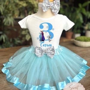 Elsa Frozen 3rd Birthday Tutu Third Outfit NAME Personalized Shirt Tee Dress Set zdjęcie 1