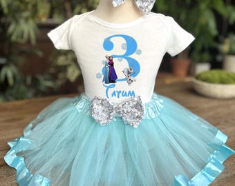 Elsa Frozen 3rd Birthday Tutu Third Outfit NAME Personalized Shirt Tee Dress Set