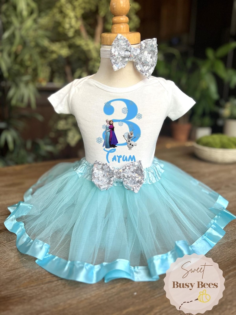 Elsa Frozen 3rd Birthday Tutu Third Outfit NAME Personalized Shirt Tee Dress Set zdjęcie 1