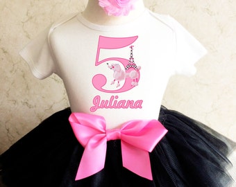 Poodle Black Pink French Paris Puppy dog Girl Birthday Tutu Outfit Custom Personalized Name Age Party Shirt Set