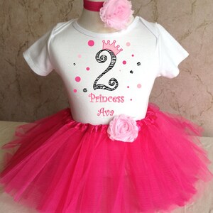 Zebra Princess Crown pink Polka dots first 1st 2nd 3rd 4th 5th 6th 7th Birthday Personalized Custom Name Age Shirt & Tutu Set Girl Outfit