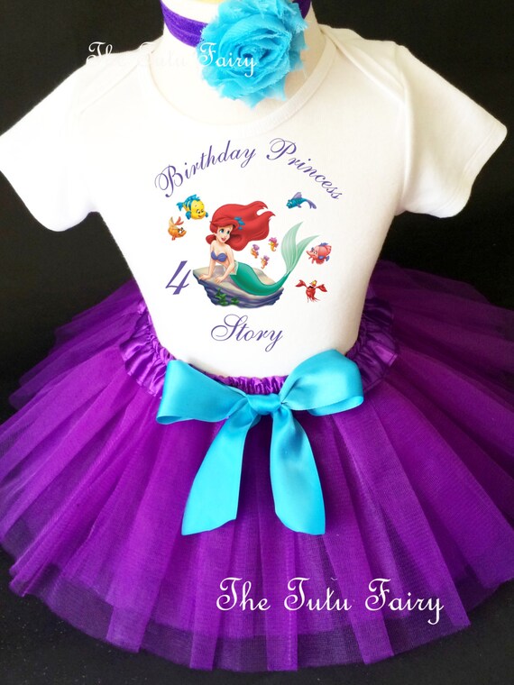 Ariel Little Mermaid Princess 6th Sixth Girl Birthday Tutu Shirt Outfit Set sq