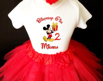 Mickey Mouse Red 2nd Second Girl Birthday Tutu Outfit Custom Personalized Name Age Party Shirt Set