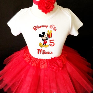 Mickey Mouse Red 5th Fifth Girl Birthday Tutu Outfit Custom Personalized Name Age Party Shirt Set image 1