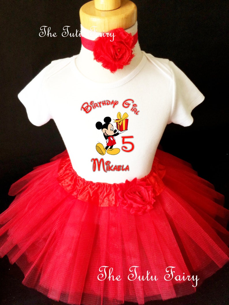 Mickey Mouse Red 5th Fifth Girl Birthday Tutu Outfit Custom Personalized Name Age Party Shirt Set image 1