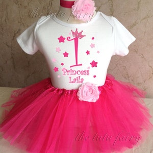 Stars Princess Crown first 1st first birthday Girl Tutu & Shirt Outfit Custom Personalized 6 9 12 18 24 months baby infant party dress