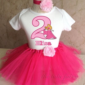 Princess Aurora Sleeping Beauty first 1st 2nd 3rd 4th 5th 6th 7th Birthday Personalized Custom Name Age Shirt & Tutu Set Girl Outfit