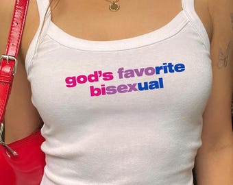 God's Favorite Bisexual Tank Top, Aesthetic Gay Graphic Shirt, LGBTQ Bisexual Trendy Gift, Sapphic Queer Fashion Tee, WLW Femme Subtle Pride