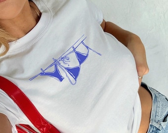 Y2K Bikini Baby Tee, Cute Coquette Shirt, Lightweight Cotton 90s Inspired T-Shirt,  Trendy Graphic Design Tee, Summer Crop Top