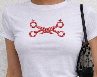 Camiseta de bebé con tijeras de orgullo lésbico, camiseta con gráficos estéticos gay, regalo LGBTQ bisexual de moda, moda sáfica queer, orgullo sutil femenino WLW